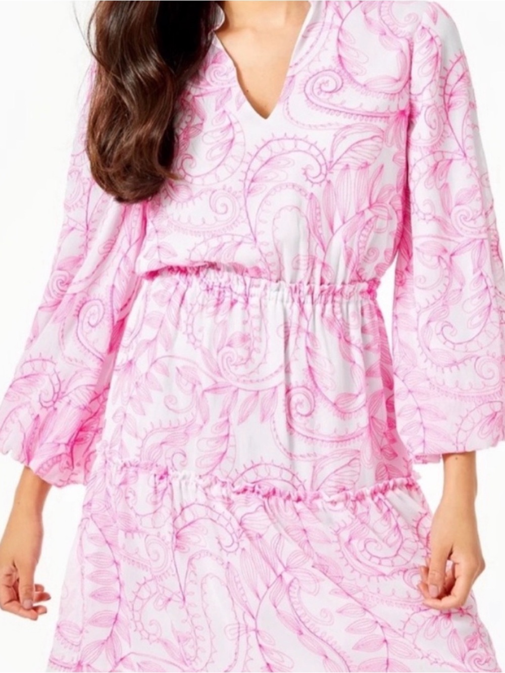 Lilly Pulitzer Joella Dress Razz Berry Size 6 $248 White Pink Embroidered- EUC